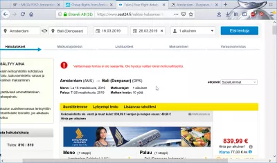 Secret Flying error fare : Price up from 344€ to 840€ on scam website seat24