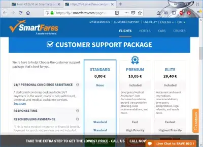 Smartfares Flights Booking Review : Customer support package