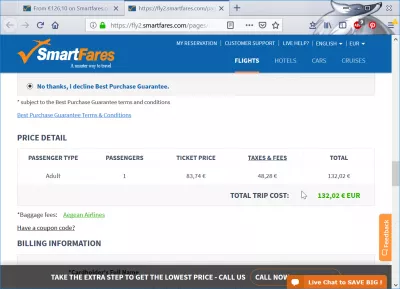 Smartfares Flights Booking Review : Price detail