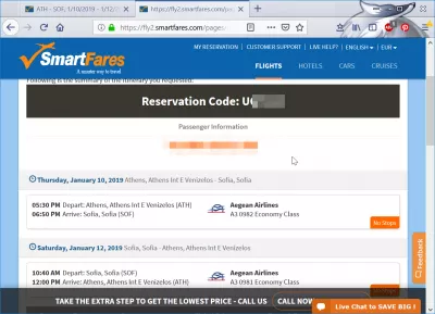 Smartfares Flybilletter Bookinganmeldelse : Reservation kode og rejsesammendrag