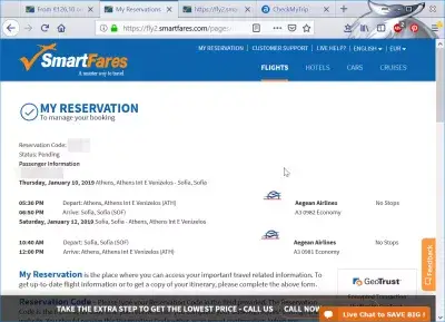 Smartfares Flights Booking Review : My reservation manage your booking