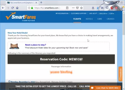 Cheap flights Smartfares reviews : Reservation booking code generated