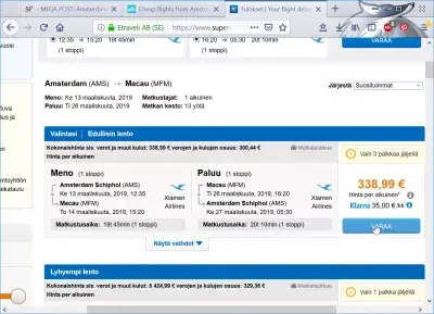 Supersaveri ülevaade : Flight Amsterdamist Aomeni leiti 339 € -ni