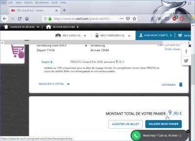 Գնացեք TER SNCF տոմսերի ամրագրում GrandEst Strasbourg : Գնման եւ զամբյուղի վավերացում