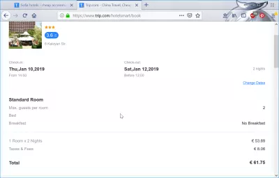 Trip.com otel rezervasyonu incelemesi : Rezervasyon seçimi detayı
