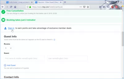 Trip.com otel rezervasyonu incelemesi : Misafir bilgilerini otomatik olarak girmek için giriş yapma imkanı