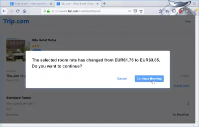 Trip.com otel rezervasyonu incelemesi : Oda fiyatını seçin rezervasyon sırasında değişti