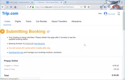 Recensione di prenotazione di hotel Trip.com : Inoltrando la prenotazione all'hotel per ottenere la conferma dell'hotel