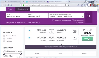 Tripmonster.fi flight booking review : Selecting flight to book