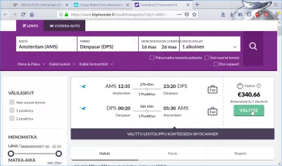 Tripmonster.fi обзор бронирования авиабилетов : Выбор рейса для бронирования