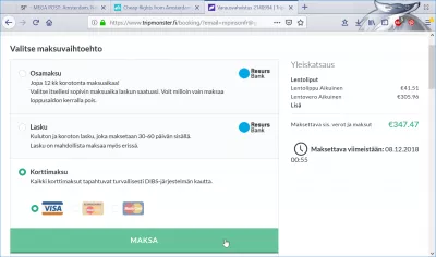 Tripmonster.fi flight booking review : Price has increased by 7 euros at check-out