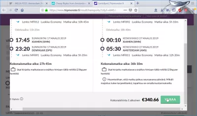 Tripmonster.fi flight booking review : Accepting the flight route