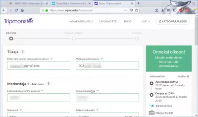 Tripmonster.fi flight booking review : Entering passenger information