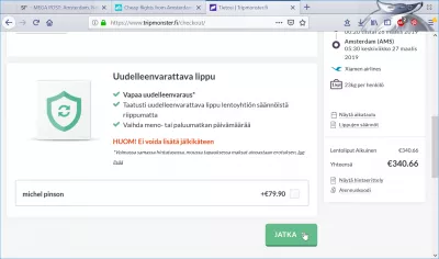 Examinare rezervare zboruri Tripmonster.fi : Validarea ordinii