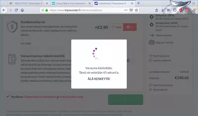 סקירת הזמנת טיסות של Tripmonster.fi : מסך ממתין